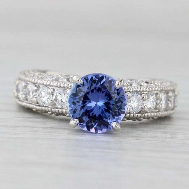 Modern 3cw Tanzanite Diamond Ring 14k White Gold Size 6.5 Engagement For Sale - Image 3 of 8