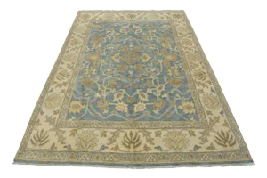 Oushak Rug 9’4” X 11’11” Blue Wool Traditional Hand-Knotted Oriental Carpet