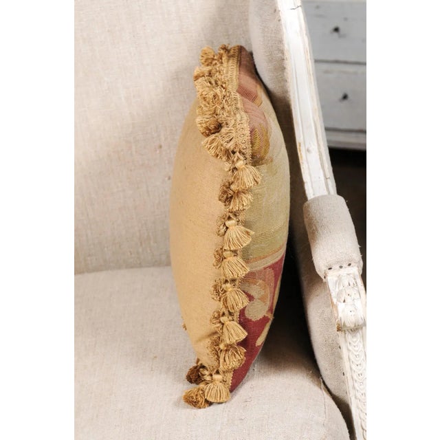 French 19th Century Aubusson Tapestry Pillow with Rose, Foliage and Tassels For Sale - Image 9 of 13