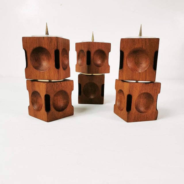 Mid-Century Modern Modular Teak Candlesticks, Denmark, 1960s, Set of 6 For Sale - Image 4 of 10