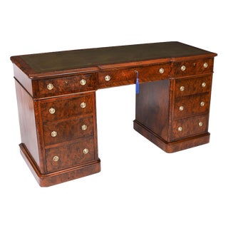 Antique Victorian Burr Walnut Twin Pedestal Desk, 19th Century For Sale