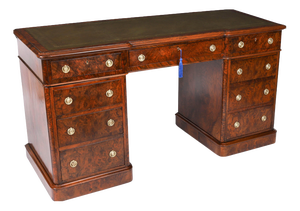 Antique Victorian Burr Walnut Twin Pedestal Desk, 19th Century