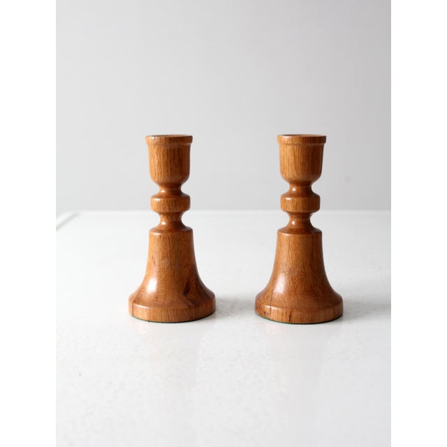 Vintage Handmade Wooden Candlestick Holders Pair For Sale - Image 4 of 10