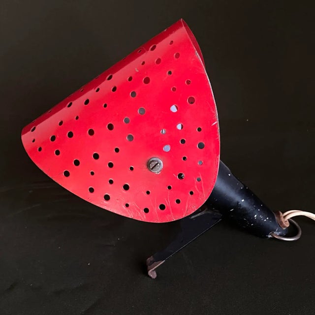 Black Vintage Red Perforated Shade Table Lamp by Ernest Igl, 1950s For Sale - Image 8 of 18