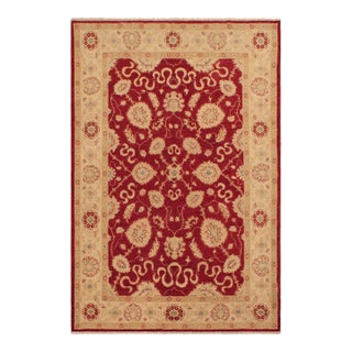 Shabby Chic Ziegler Red Red Hand-Knotted Wool Rug - 5'7'' X 7'8'' For Sale