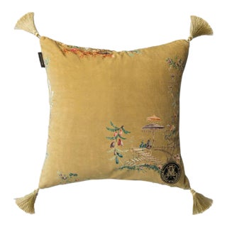Mind the Gap Chinoiserie Velvet Cushion For Sale
