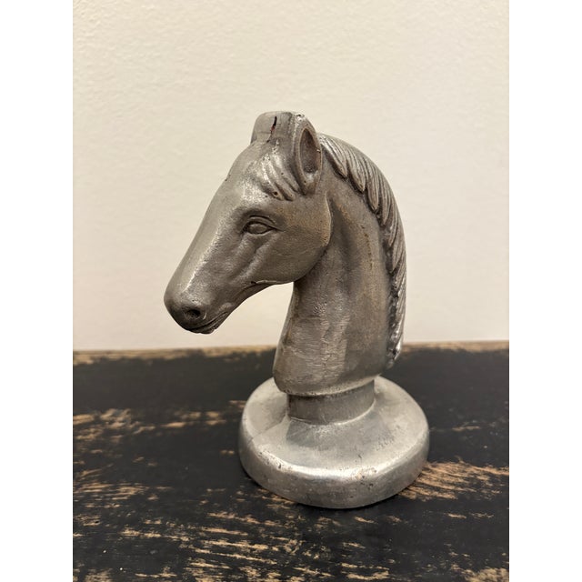 Rustic Vintage Equestrian Bookend on Round Base For Sale - Image 3 of 3