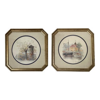 A Pair of Framed Watercolors Norway, Mid 20th Century For Sale