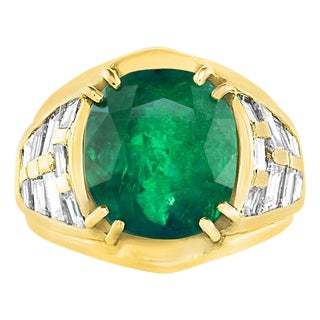 Agl Certified Minor Traditional 15Ct Colombian Emerald & Diamond Ring 18k Unisex For Sale