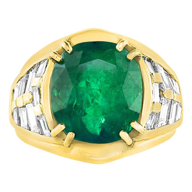 Agl Certified Minor Traditional 15Ct Colombian Emerald & Diamond Ring 18k Unisex For Sale