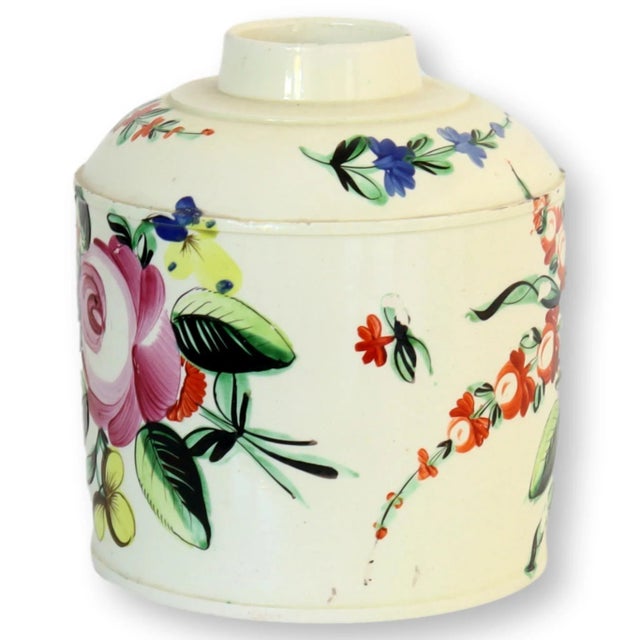 Hand-painted antique English creamware tea caddy. Unfortunately the lid is missing, making it a great bud vase or...