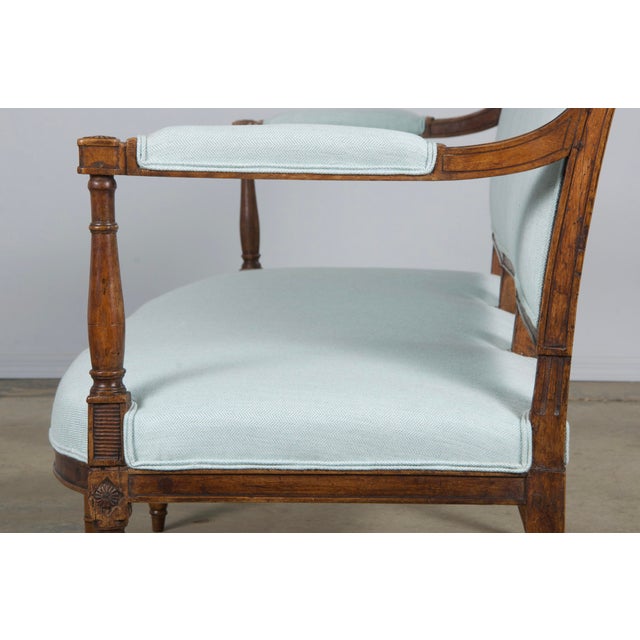 Early 19th Century French Directoire Walnut Settee in Seaglass For Sale - Image 9 of 12
