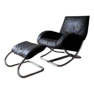 Set of Swiss Lounge Chair with Ottoman by Robert Haussmann, 1980s For Sale