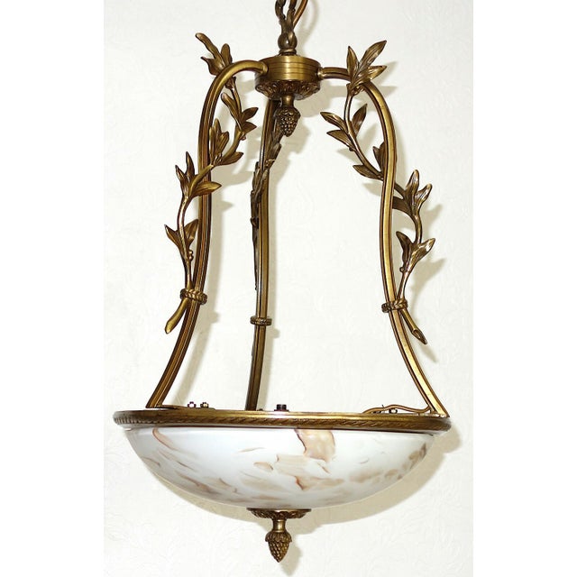 Brass Pendant Light with Marbled Glass Shade, 1950s For Sale - Image 9 of 9