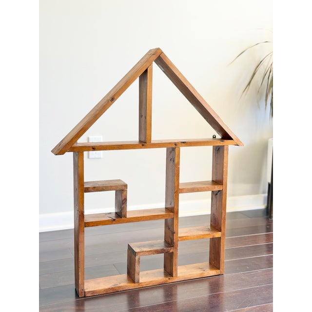 Antique Handmade Solid Wood House Shelf – Rustic Trinket Display Curio Wall Shelf For Sale - Image 12 of 12