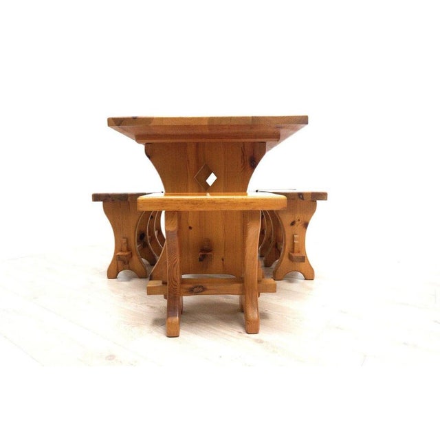 1960s Mid-Century Swedish Dining Table and Stools in Pine, 1960, Set of 6 For Sale - Image 5 of 18