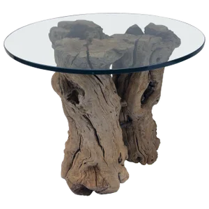 Root Wood Table With Glass Top