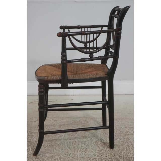 Traditional Pair of Antique Rush Seat Bamboo Sussex Type Chairs For Sale - Image 3 of 18