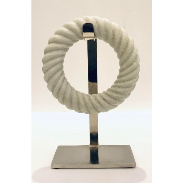 2020s Small Modern Carved White Marble Ring Sculpture For Sale - Image 5 of 5