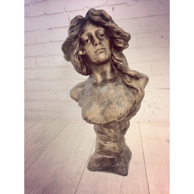 Vintage Art Nouveau Bust of Young Woman, 1960 For Sale - Image 3 of 17