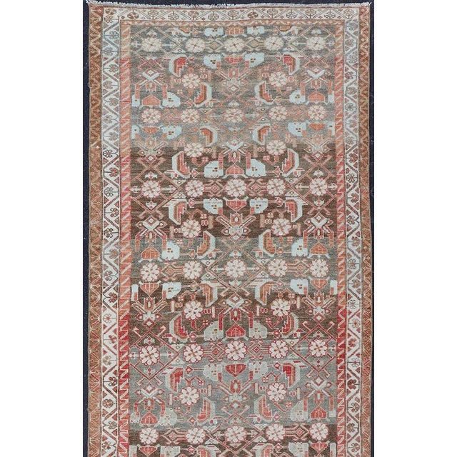 Tribal Antique Persian Malayer With Sub-Geometric Floral Design in Reds & Earthy Tones 3'5 X 9'2 For Sale - Image 3 of 12