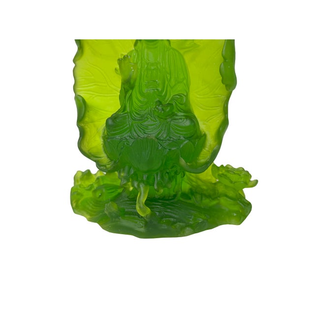 6.5" Lime Green Frosted Crystal Glass Bodhisattva Guanyin Figure For Sale - Image 11 of 11
