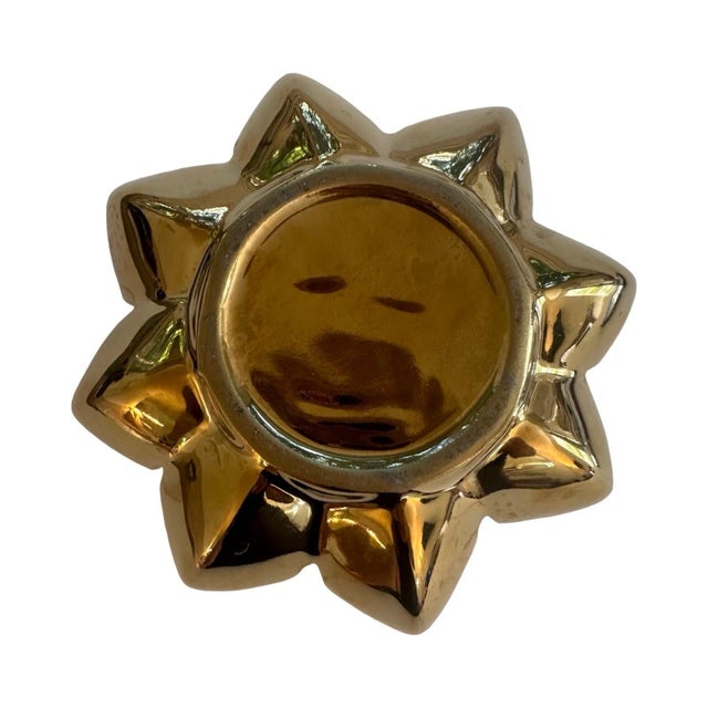 2000 - 2009 Gloss Metallic Gold Glaze Ceramic Lotus Votive Holder Hollywood Regency Style For Sale - Image 5 of 8