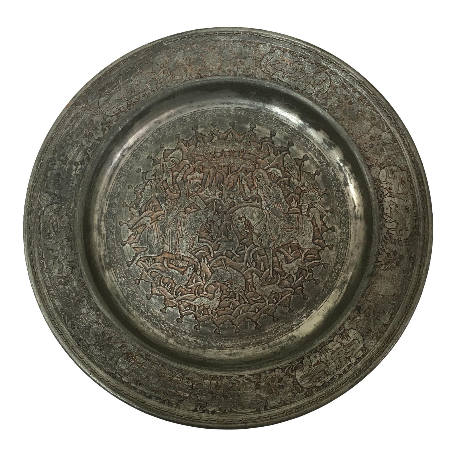 Antique Persian Etched Tinned Copper Plate Chairish