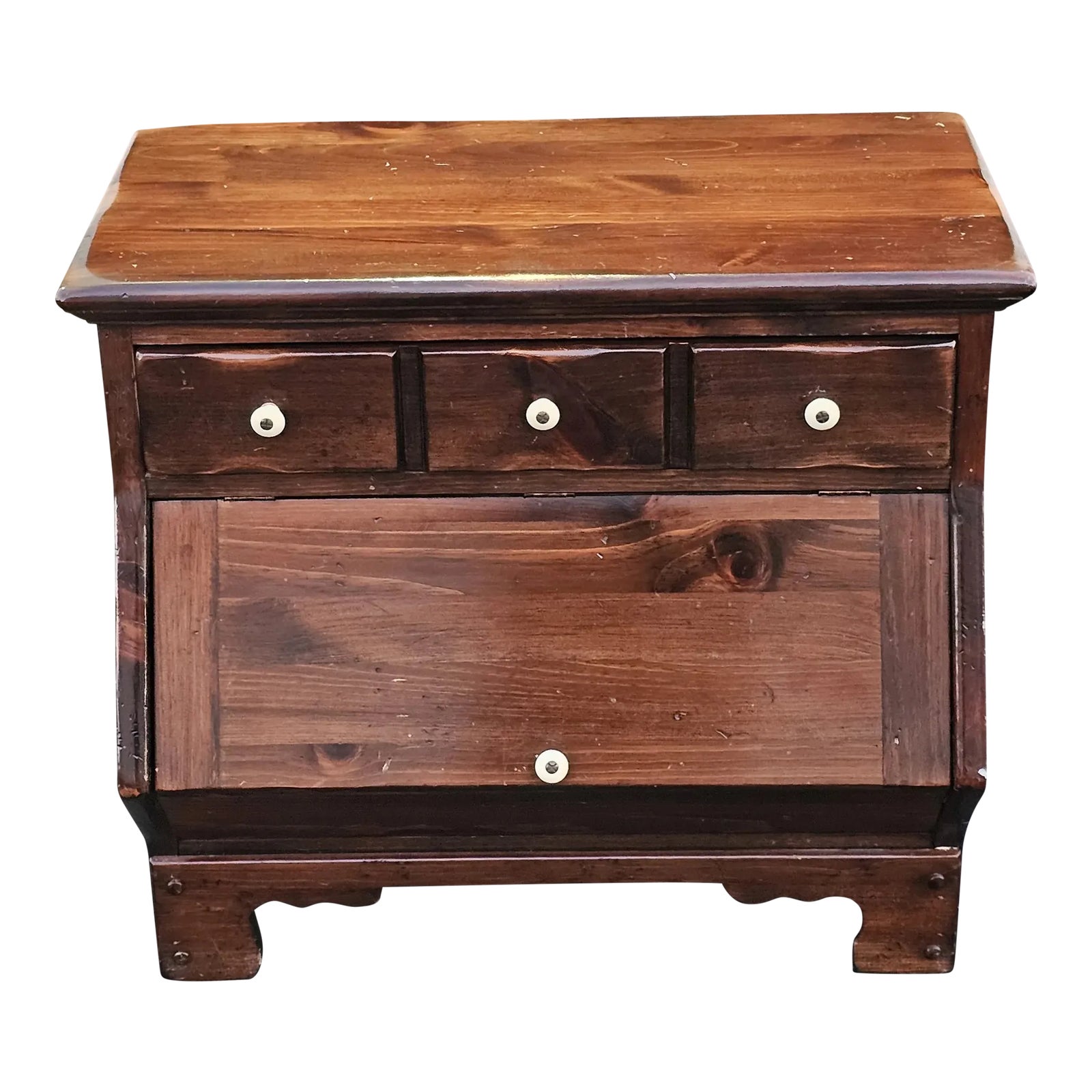 Mid Century Ethan Allen Old Tavern Pine Storage Side Table | Chairish