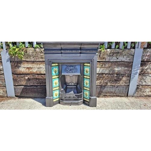 Antique Victorian Cast Iron Tiled Combination Fireplace Surround, 1899 For Sale - Image 3 of 18