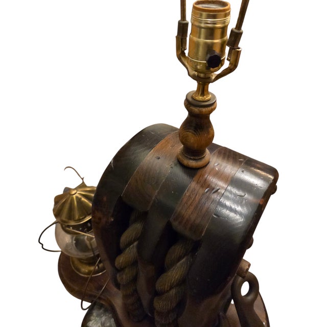 Vintage Pirates Caribbean Table Lamp Lanter Block Tackle Pulley Hook For Sale - Image 11 of 15