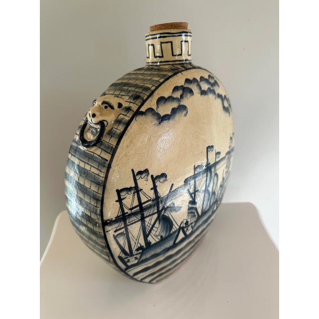 Chinoiserie Vintage Chinoserie Ceramic Round Flask Style Jug For Sale - Image 3 of 6