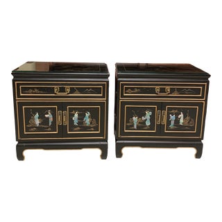 Vintage Asian Ebonized Nightstands - a Pair For Sale