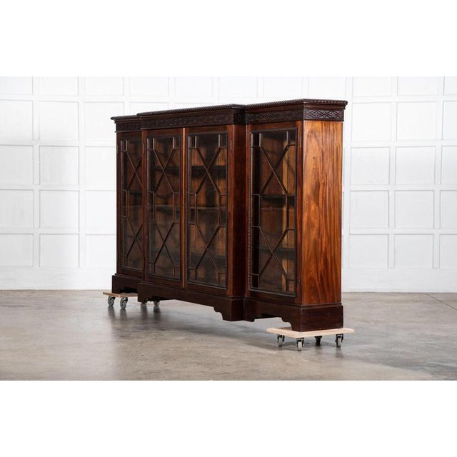 19th Century Large 19th Century English Mahogany Glazed Breakfront Bookcase, 1880 For Sale - Image 5 of 18