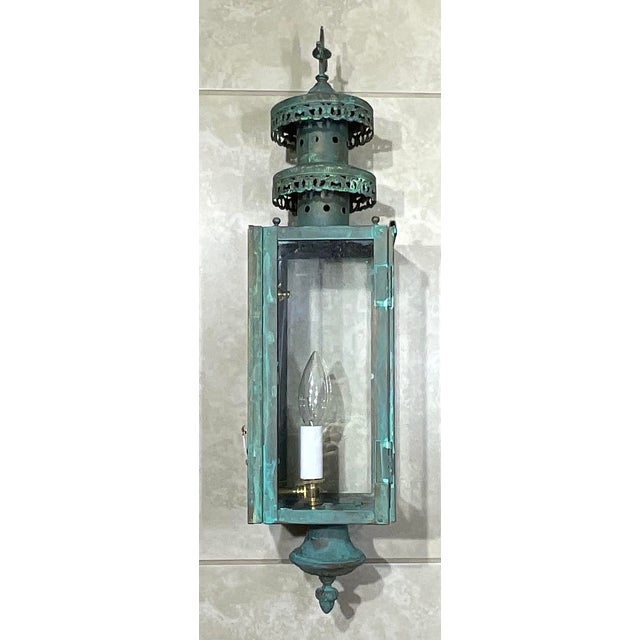 Single Vintage Solid Brass Wall Hanging Lantern For Sale - Image 9 of 16