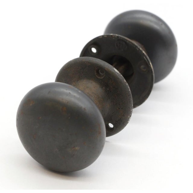 Mid 20th Century Black Cast Iron Passage Door Knob Set For Sale - Image 4 of 5