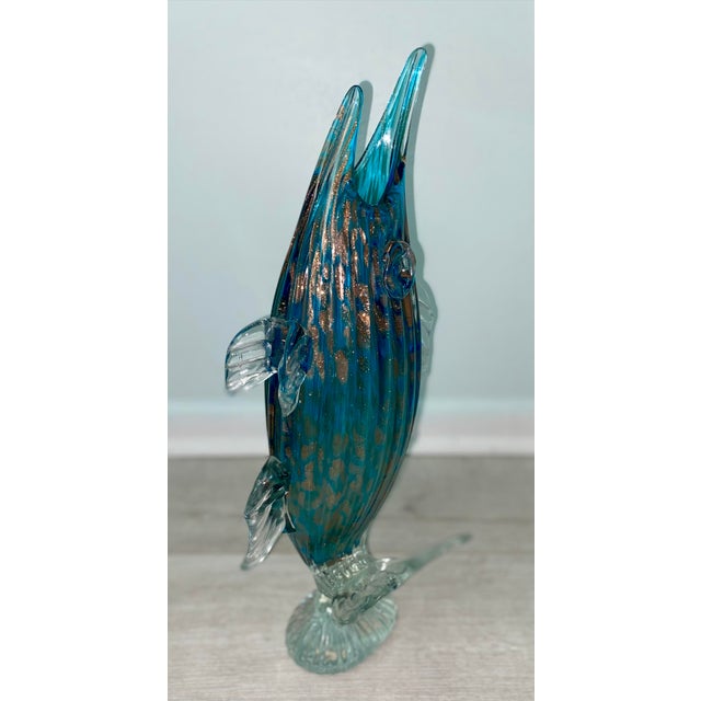 Italian Tall Modernist Murano Style Fish With Gold Flecks For Sale - Image 3 of 8