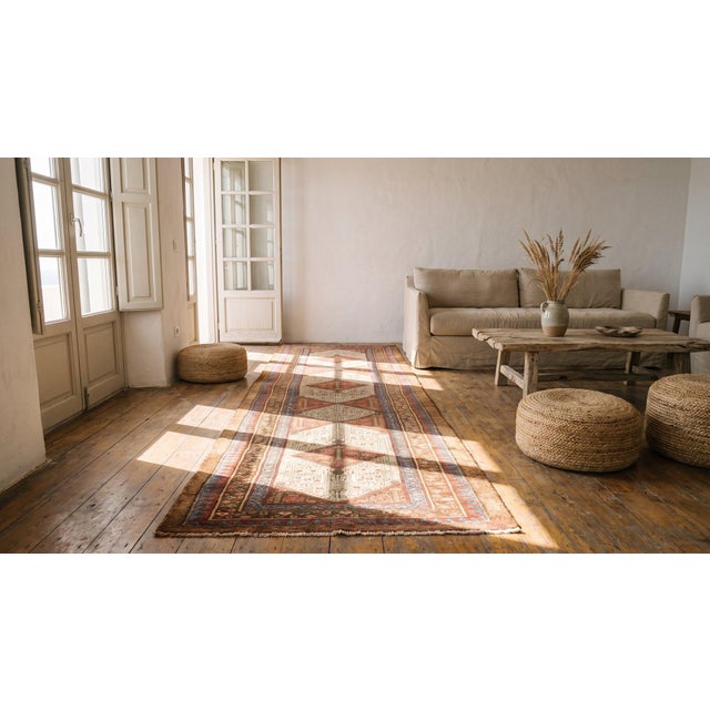 Textile Gorgeous Ivory Background Color With Diamond Pattern Antique Persian Serab Hallway Runner For Sale - Image 7 of 7