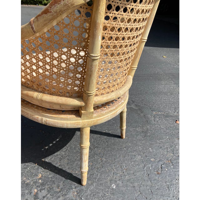 Hollywood Regency Barrel Back Faux Bamboo and Cane Chairs Circa 1960s