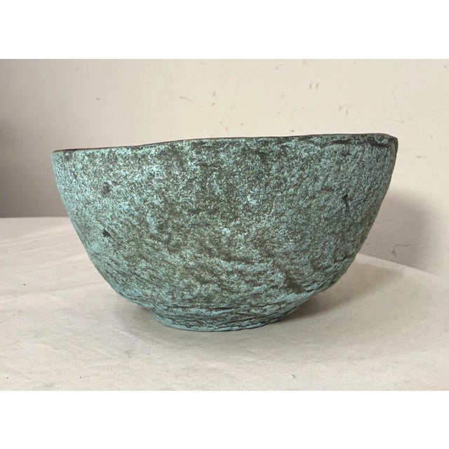 Share Vintage 1987 Green Cristina Salusti Volcanic Stone Style Brutalist Pottery Bowl For Sale - Image 10 of 12
