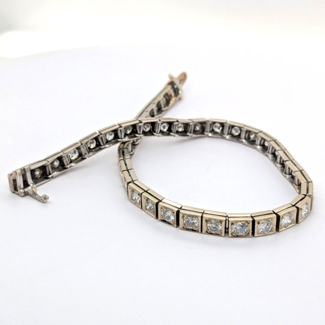Silver Vintage 14k White Gold Tennis Bracelet With Forty Brilliant Cut Diamonds ~4.5ctw For Sale - Image 8 of 9