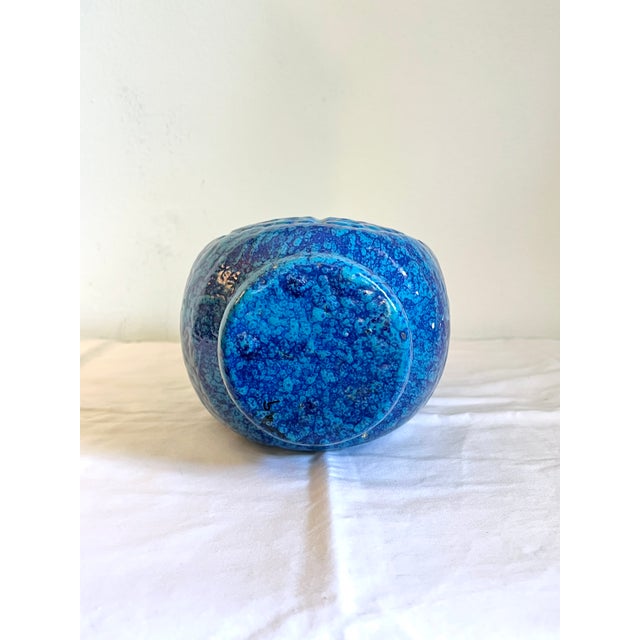 Vintage Volcanic Glazed Pottery Vase in Mottled Turquoise For Sale - Image 4 of 5