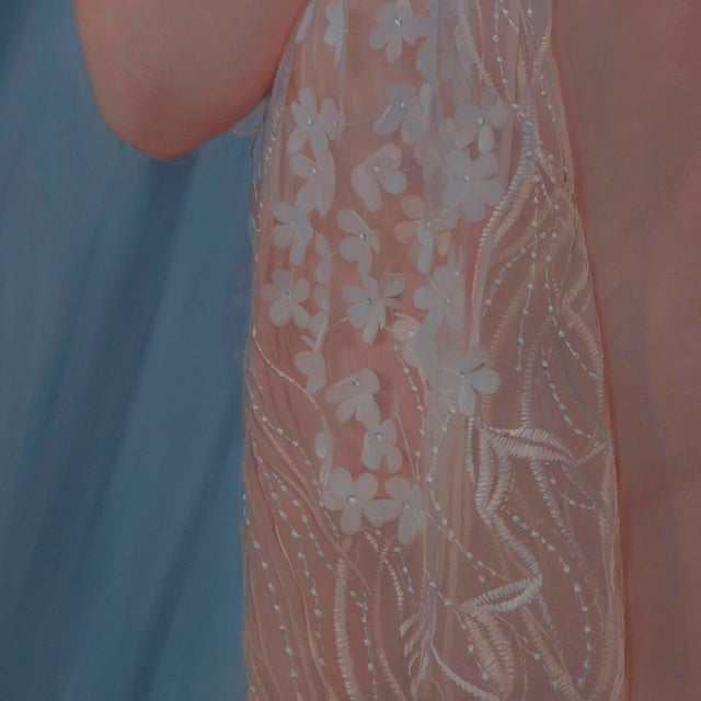 Early 21st Century Elegance by Pegah Samaie | Oil on panel portrait of a woman in sheer fabric For Sale - Image 5 of 5