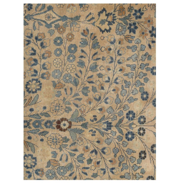 Early 20th Century Antique Mashad Persian Weave Blue, Beige & Taupe Rug For Sale - Image 5 of 12