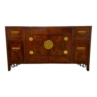 Baker Chinoiserie Mahogany and Burl Wood Sideboard Buffet Table For Sale