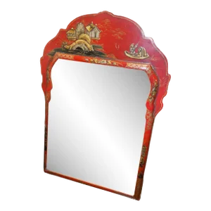 Queen Anne Style Red Chinoiserie Painted Table Mirror