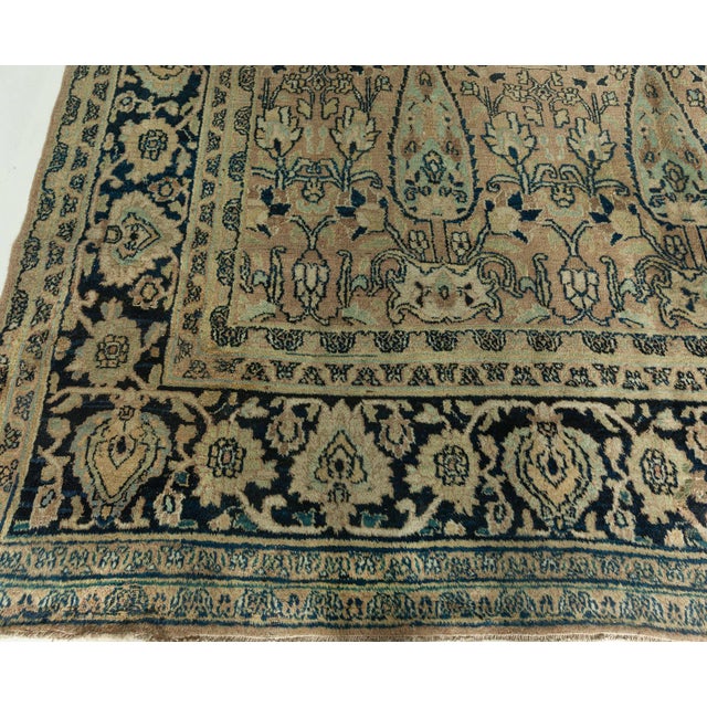 Persian Early 20th Century Persian Meshad Warm Beige Background Hand Knotted Wool Rug For Sale - Image 3 of 8