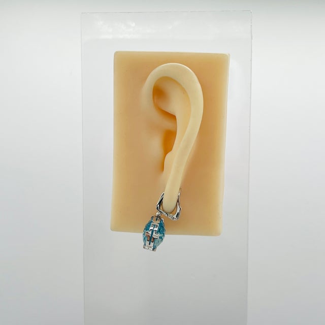 Bulgari Estate Bulgari Round Blue Topaz Serpenti Dangle Earrings in 18k White Gold, A Pair For Sale - Image 4 of 9