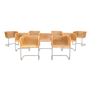 Set of Nine Harvey Probber D43 Rattan Wicker Cantilever Chairs For Sale
