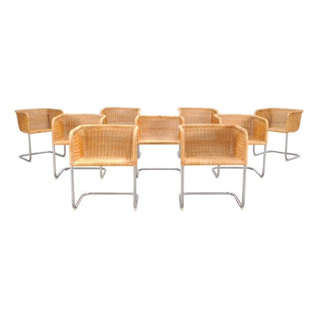 Set of Nine Harvey Probber D43 Rattan Wicker Cantilever Chairs For Sale